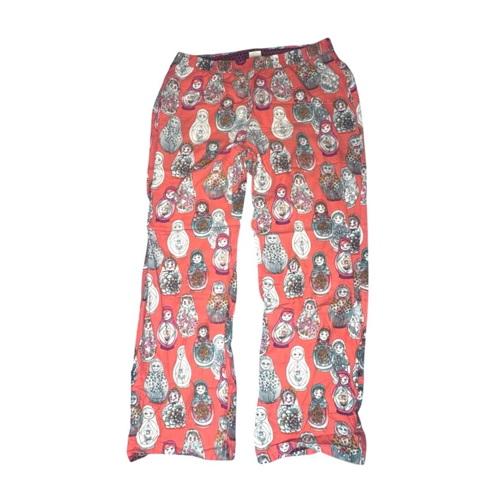 E by Eloise Womens Medium Matryoshka Russian Doll Print Pants Red Lounge